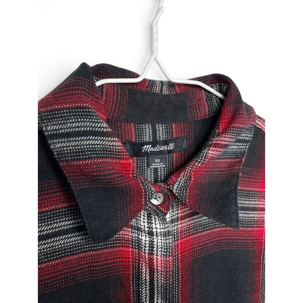 Madewell Red and Black Plaid Button-Up Shirt dress with pockets size XS - Picture 3 of 6